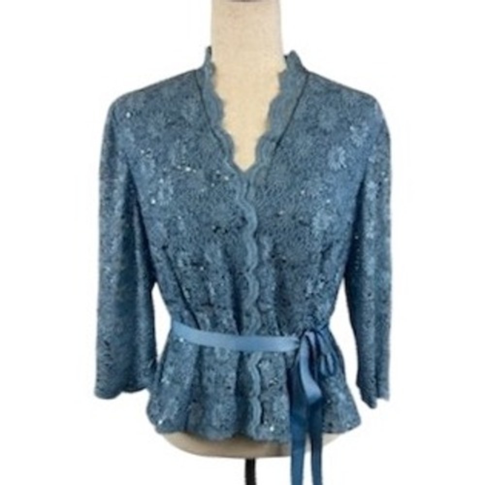 Alex Evenings Petite Lace Sequined Jacket Blue Formal Occasion Party Size XLP